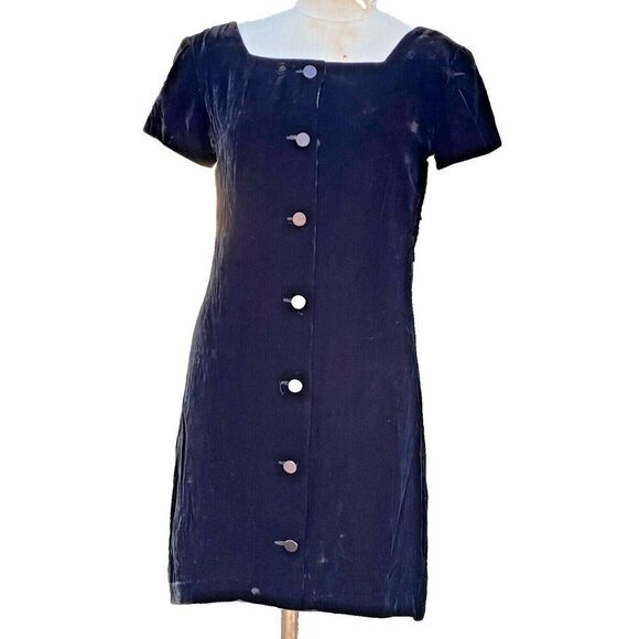 Ann Taylor Dresses & Skirts - Ann Taylor Rayon Silk Velvet Dress Button Back Short Sleeve Square Neck Size 6